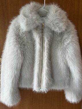 H&M Light Gray Faux Fur Zip Jacket